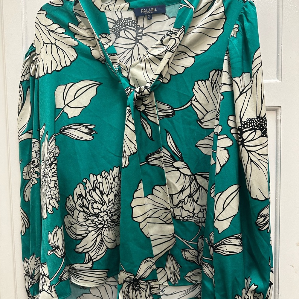 RACHEL Rachel Roy Teal and White Floral Blouse